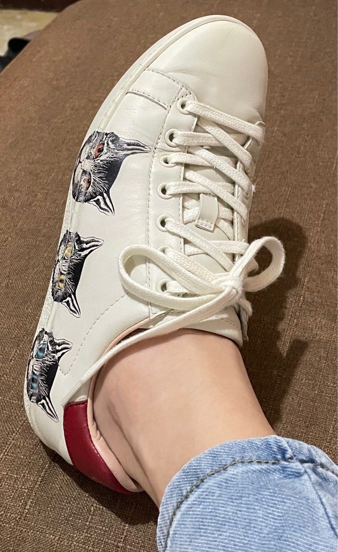 Gucci Off White Leather Mystic Cat Ace