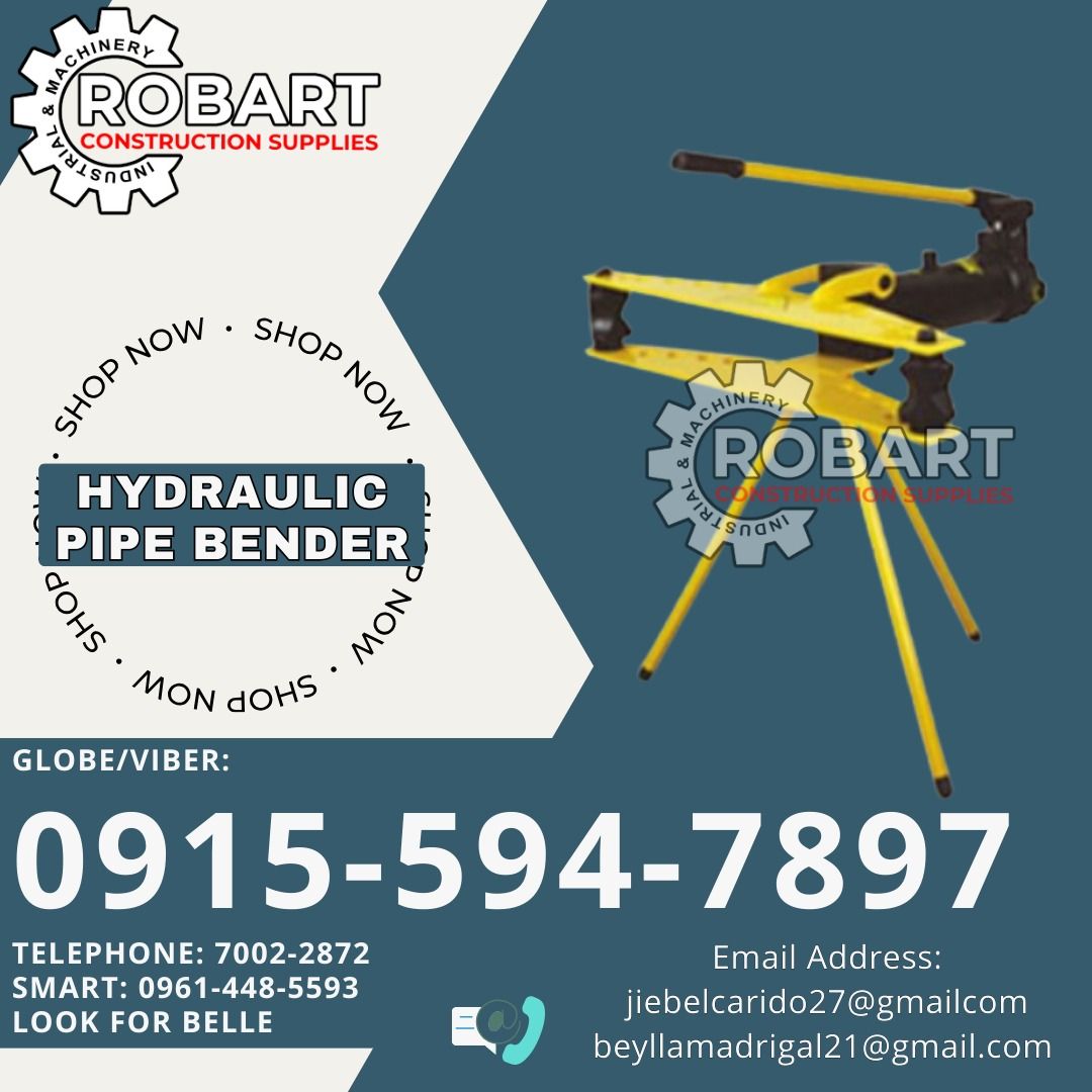 Hydraulic Pipe Bender (Category: Construction Tools & Equipment) located in Manila. Submitted by bellarobart (Listing ID 1330927961, Image 1). Description: Hydraulic Pipe Bender Brand: Titan Capacity: 1/2" - 2" Capacity: 13T Price: 14,000 Capacity: 1/2" - 4" Capacity: 23T Price: 41,000 𝑹𝑶𝑩𝑨𝑹𝑻 𝑪𝑶𝑵𝑺𝑻𝑹𝑼𝑪𝑻𝑰𝑶𝑵 𝑺𝑼𝑷𝑷𝑳𝑰𝑬𝑺 Office Address: 1405 Yuseco St. Sta Cruz Manila SEND US MESSAGE FOR INQUIRIES ‼️ ‼️ Glb/Vibr: 0915-594-7897 