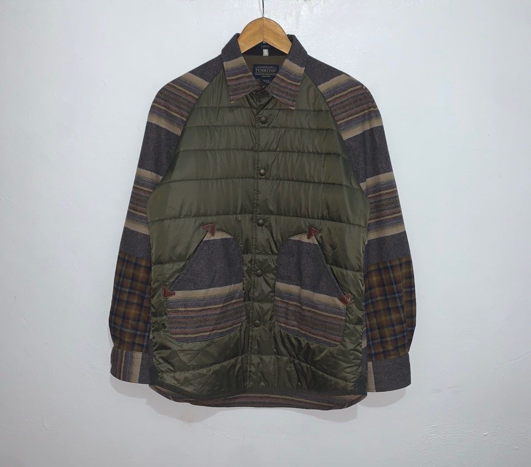 JUNYA WATANABE MAN EYE x PENDLETON AD2018 LEATHER COW HIDE - HYBRID PADDED SHIRT (Category: Formal Shirts) located in Cavite. Submitted by ___layern0ne (Listing ID 1331052162, Image 1). Description: Tagged Size: S Armpit to Armpit: 21 inches Length: 29.5 inches Measured laid flat and a bit stretched Well used | Still in great condition w/ some flaws | No major flaws like holes or rips | Slightly wrinkled due to storage Flaws: Dark Spots (kindly c