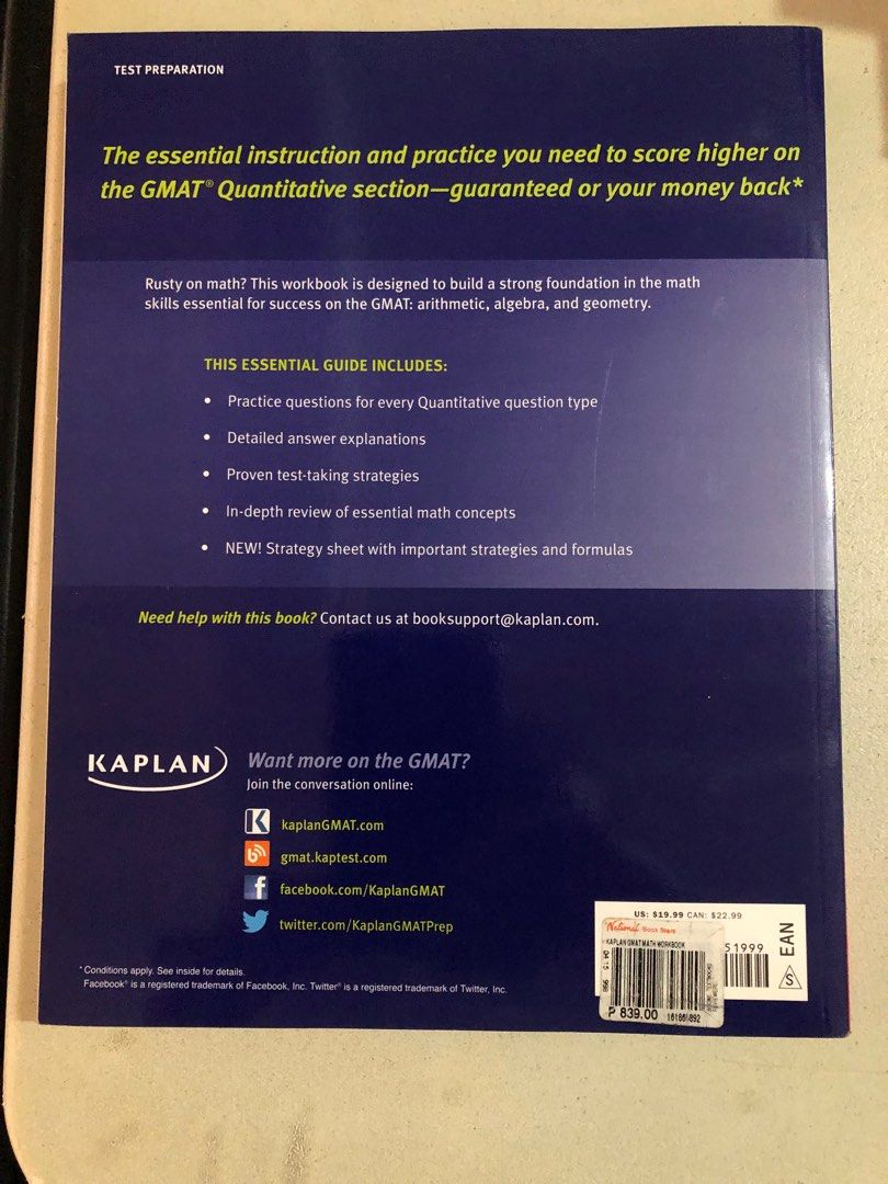 Kaplan GMAT Math Workbook 9th Edition (Category: Textbooks) located in Imus. Submitted by jamie.store (Listing ID 1330897656, Image 2). Description: Used for training preparation for Math Competition.
