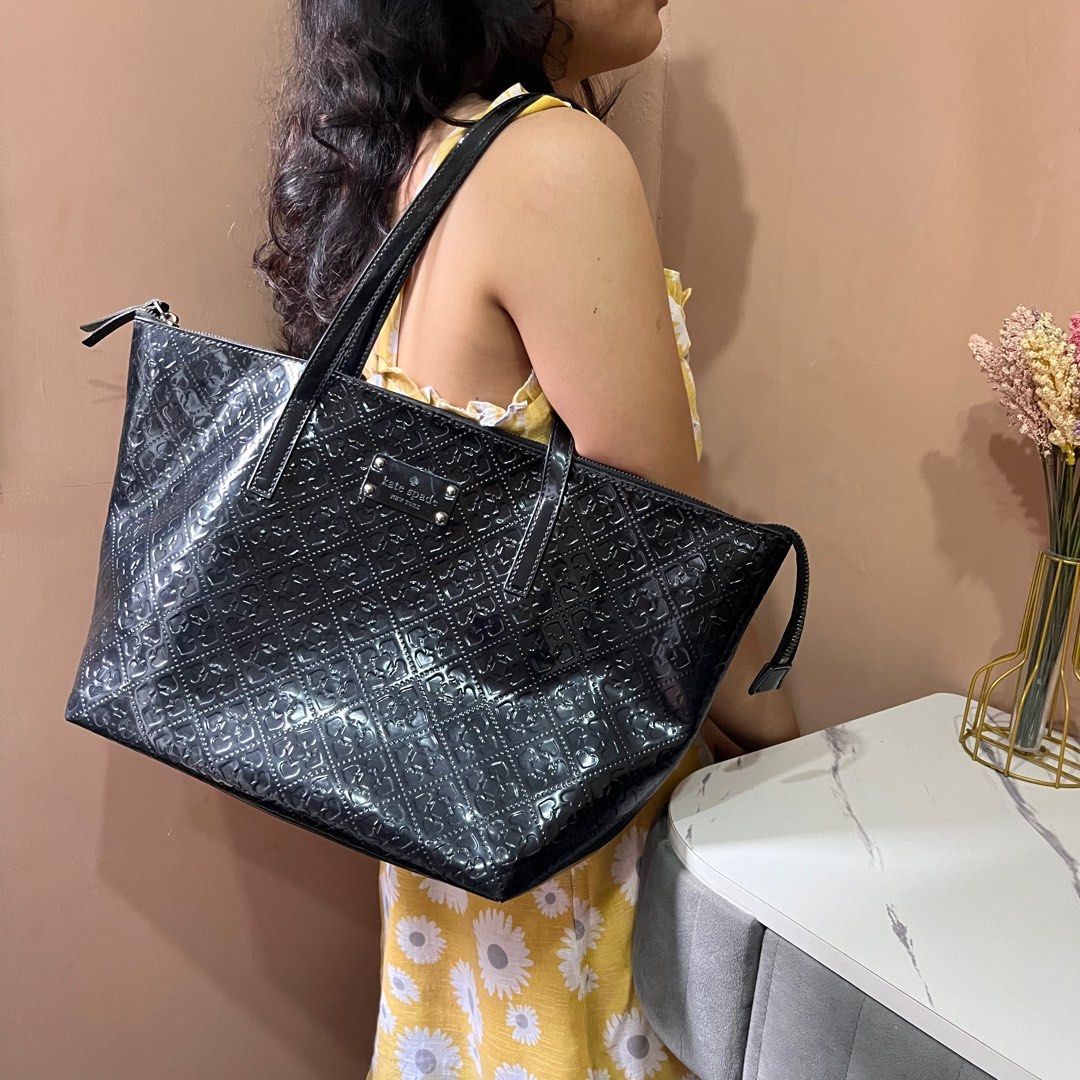 Kate Spade Black Patent Embossed Tote Bag Luxury Bags Wallets on Carousell