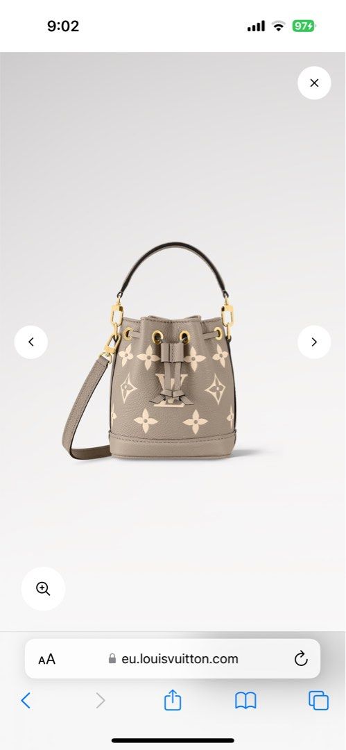 Louis Vuitton Nano Noe (Category: Luxury Bags & Wallets) located in Valenzuela. Submitted by celineyap04 (Listing ID 1330885878, Image 1). Description: Genuine Leather Coded All hardwares engraved with LV With dustbag Authenticity not guarantee No small strap, long strap available.