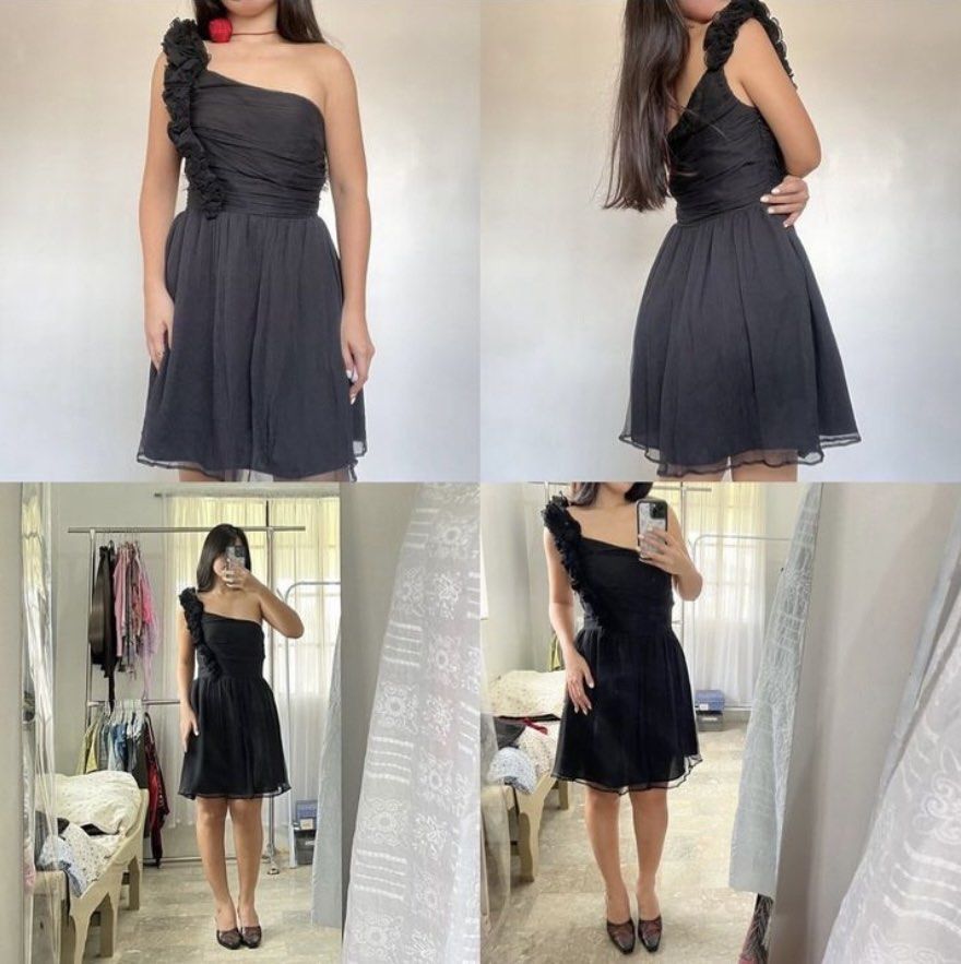 MANGO silk asymmetrical dess (Category: Dresses) located in Quezon City. Submitted by emptygrounds (Listing ID 1330971894, Image 2). Description: ✨ medium on tag ✨ fits small to medium ✨ LOOOVE the rosette asymmetrical sleeve!! aahh, only selling cause it doesnt fit my bust ✨ 100% silk, lined, zips at the side ✨ bought from the velour on IG for twice the amount i’m selling it for.