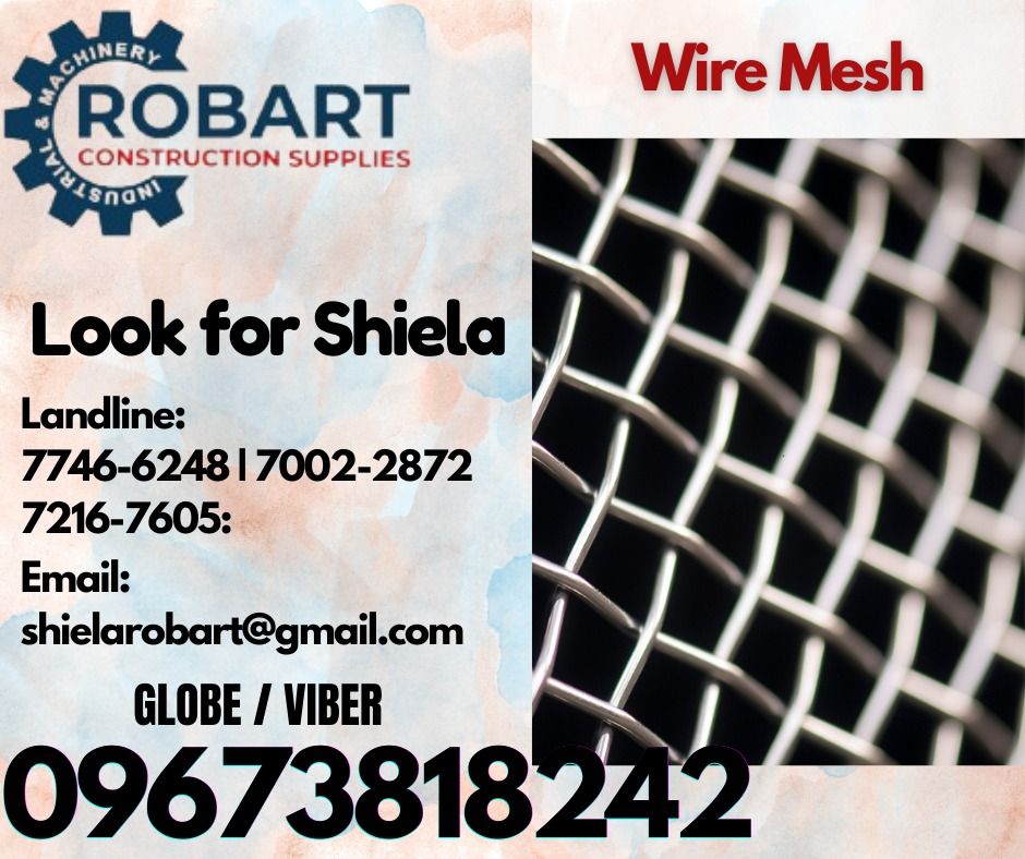 Mesh Wire (Category: Construction Tools & Equipment) located in Caloocan City. Submitted by shielaroba44709 (Listing ID 1330910003, Image 1). Description: Wire Mesh Material: Stainless Size: #10 4' x 0.47mm x 100ft 1 roll 𝑹𝑶𝑩𝑨𝑹𝑻 𝑪𝑶𝑵𝑺𝑻𝑹𝑼𝑪𝑻𝑰𝑶𝑵 𝑺𝑼𝑷𝑷𝑳𝑰𝑬𝑺 Office Address: 1405 Yuseco St. Sta Cruz Manila SEND US MESSAGE FOR INQUIRIES ‼️ ‼️ Call: 09673818242 / 09662708845 Vibr - (09673818242) Landline: (𝟩𝟩𝟦𝟨-𝟨𝟤𝟦𝟪) / (𝟩�