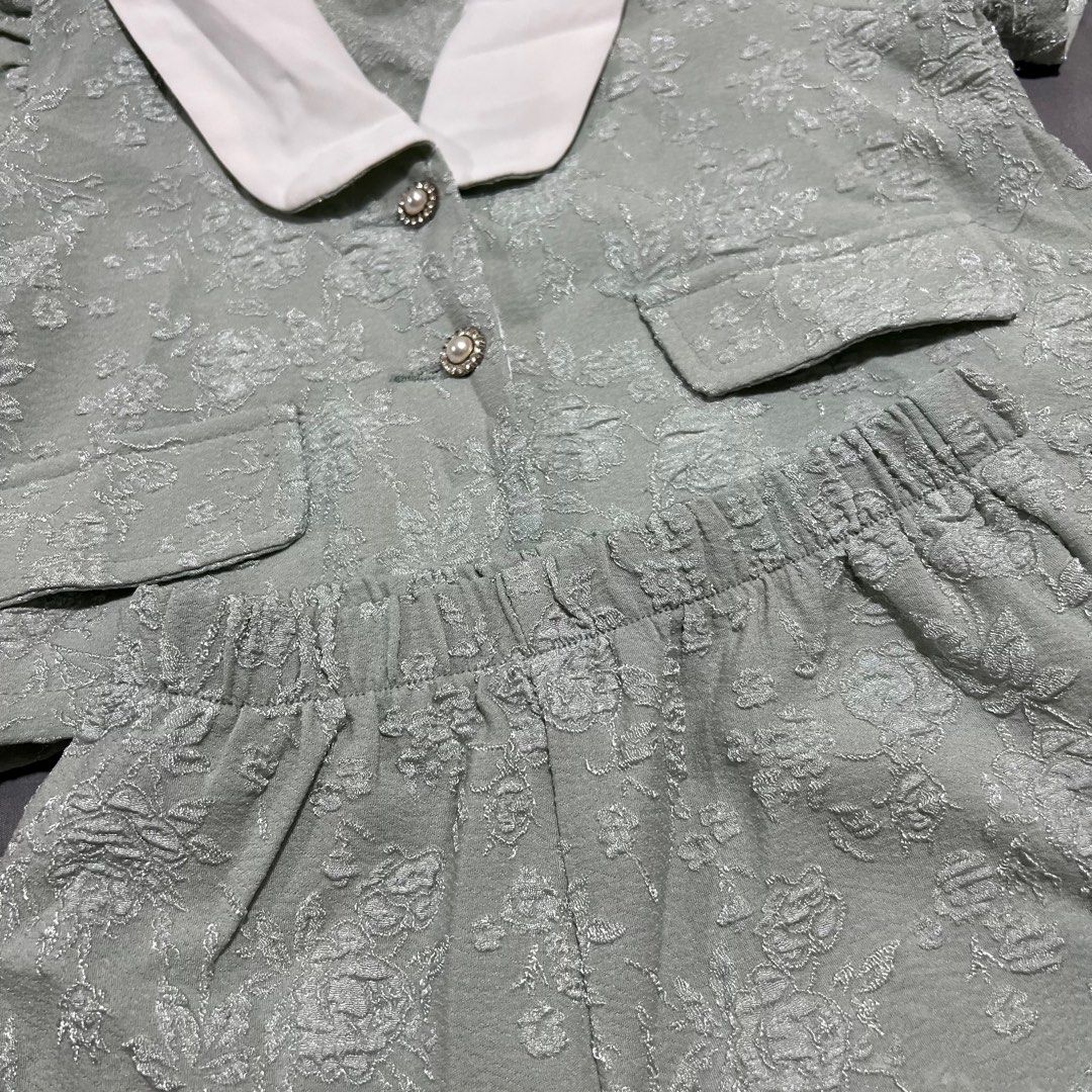 Mint green set coords terno shorts (Category: Babies & Kids Fashion) located in Cavite. Submitted by fleurtykes (Listing ID 1331052811, Image 3). Description: Jnt cavite.