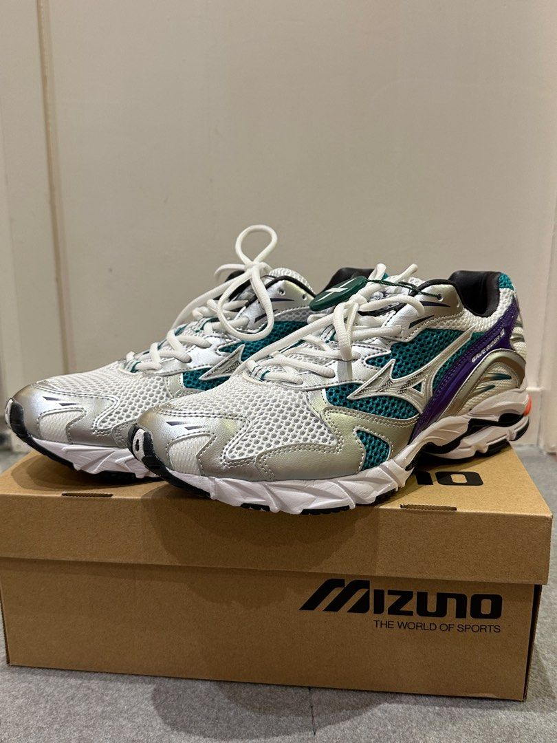 Mizuno Wave Rider US Size 10 White Silver Teal Purple Carousell