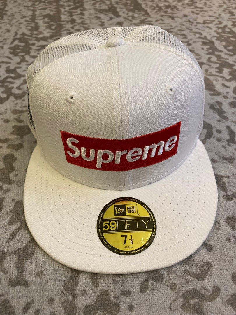 New Era Supreme Box Logo Mesh Back 59 Fifty White Size 7 1/8 (56.8