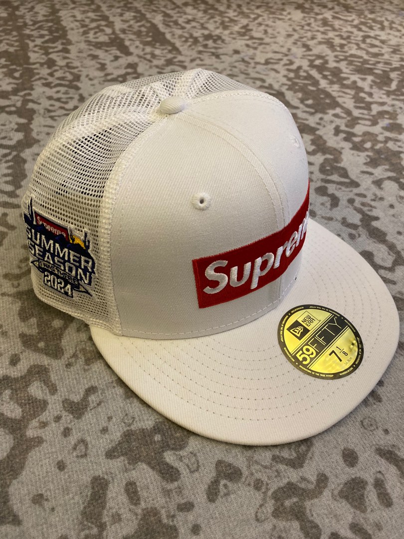 New Era Supreme Box Logo Mesh Back 59 Fifty White Size 7 1/8 (56.8