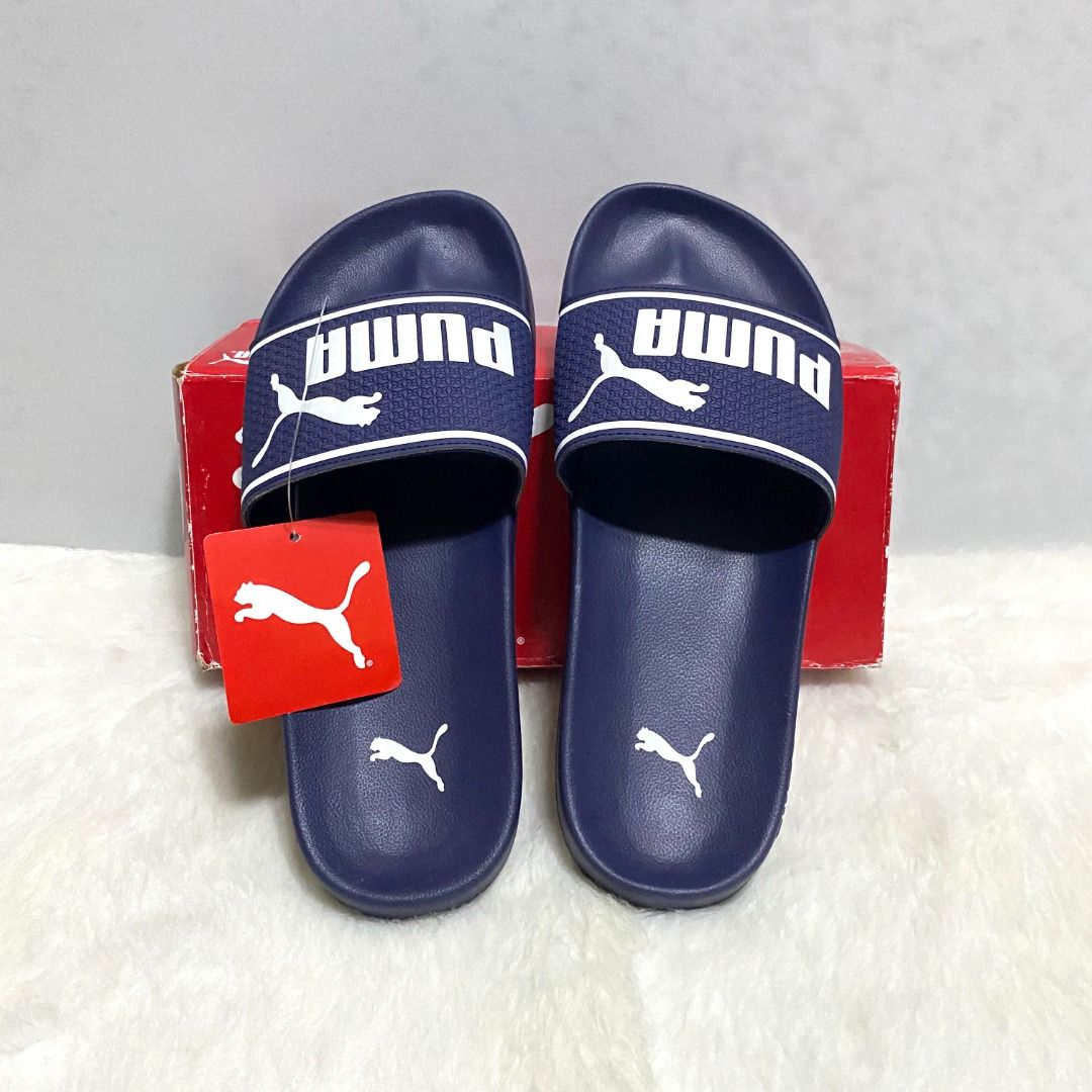 Navy blue puma slides clearance