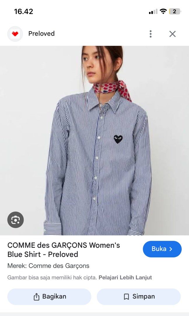 PLAY CDG COMME DES GARCONS STRIPED SHIRT, Fesyen Wanita, Pakaian