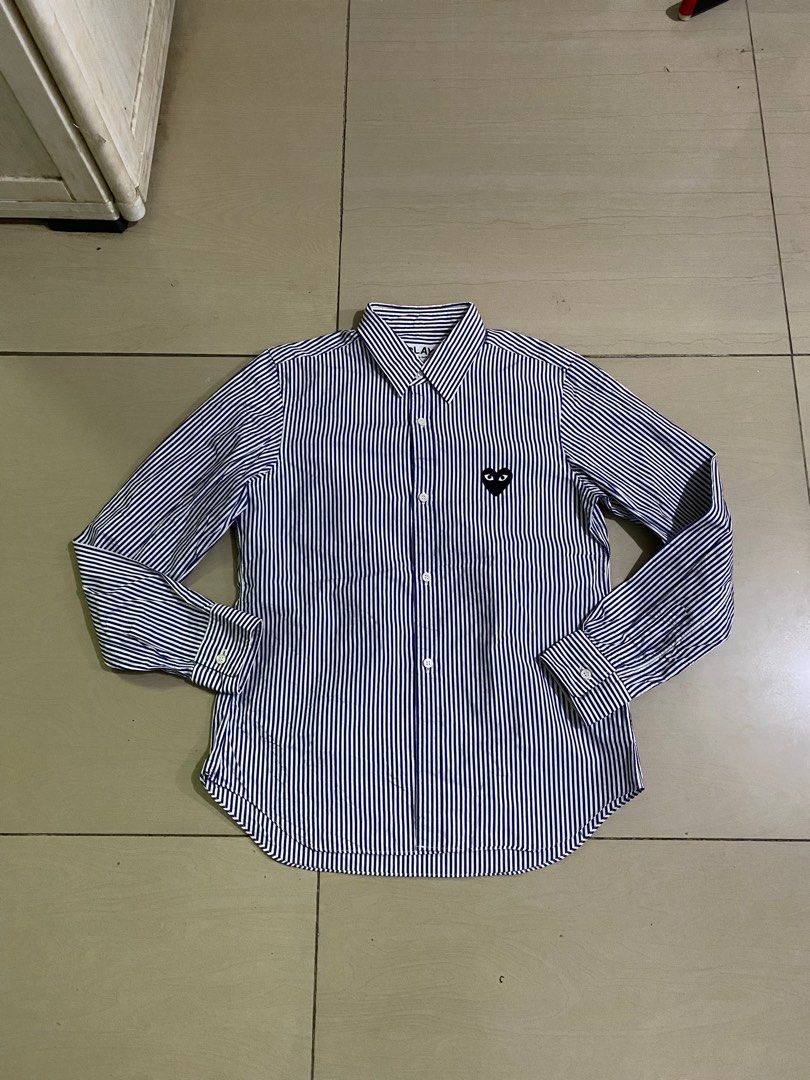 PLAY CDG COMME DES GARCONS STRIPED SHIRT, Fesyen Wanita, Pakaian