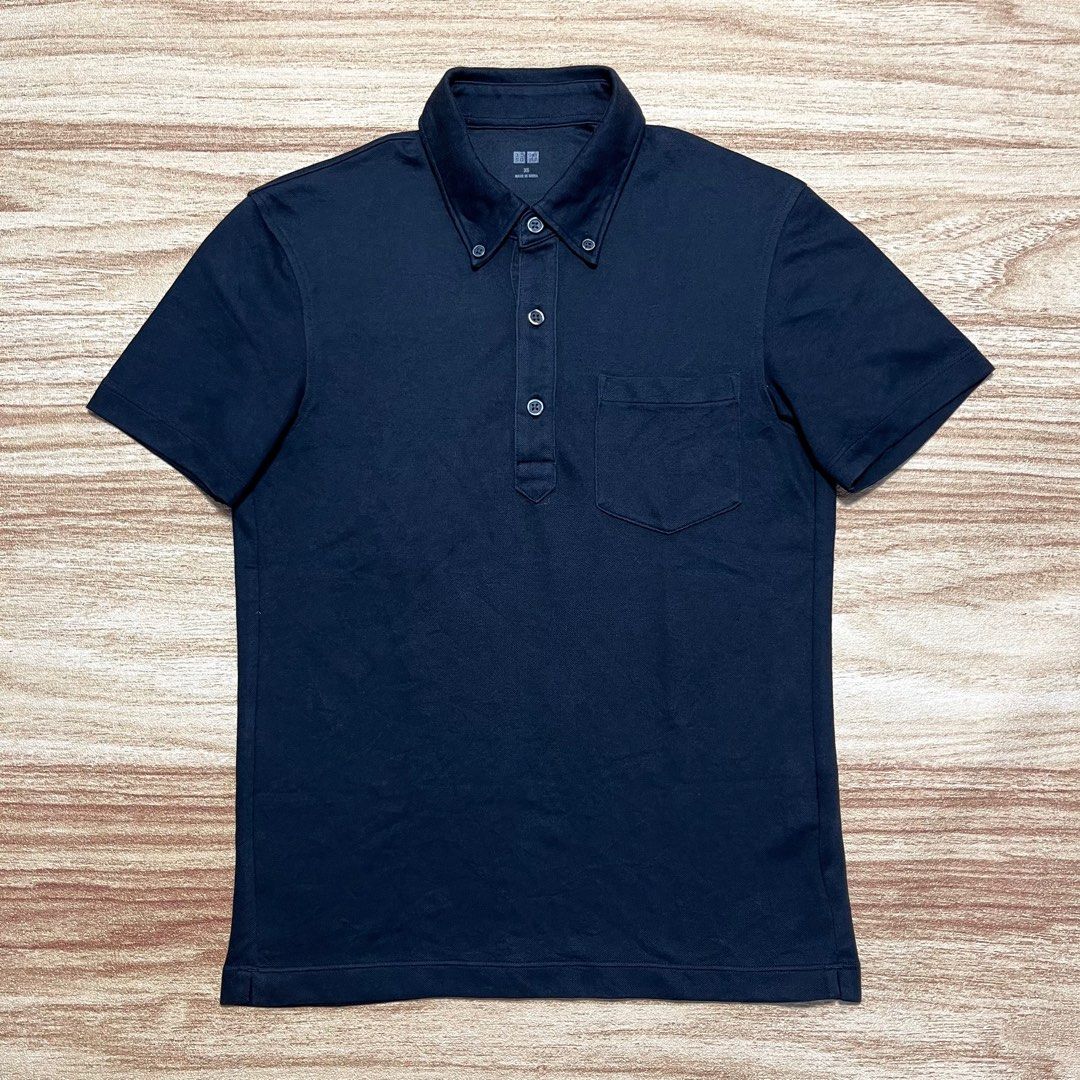 Polo Shirt UNIQLO Pocket Button Down Black XS Fesyen Pria Pakaian Atasan di Carousell