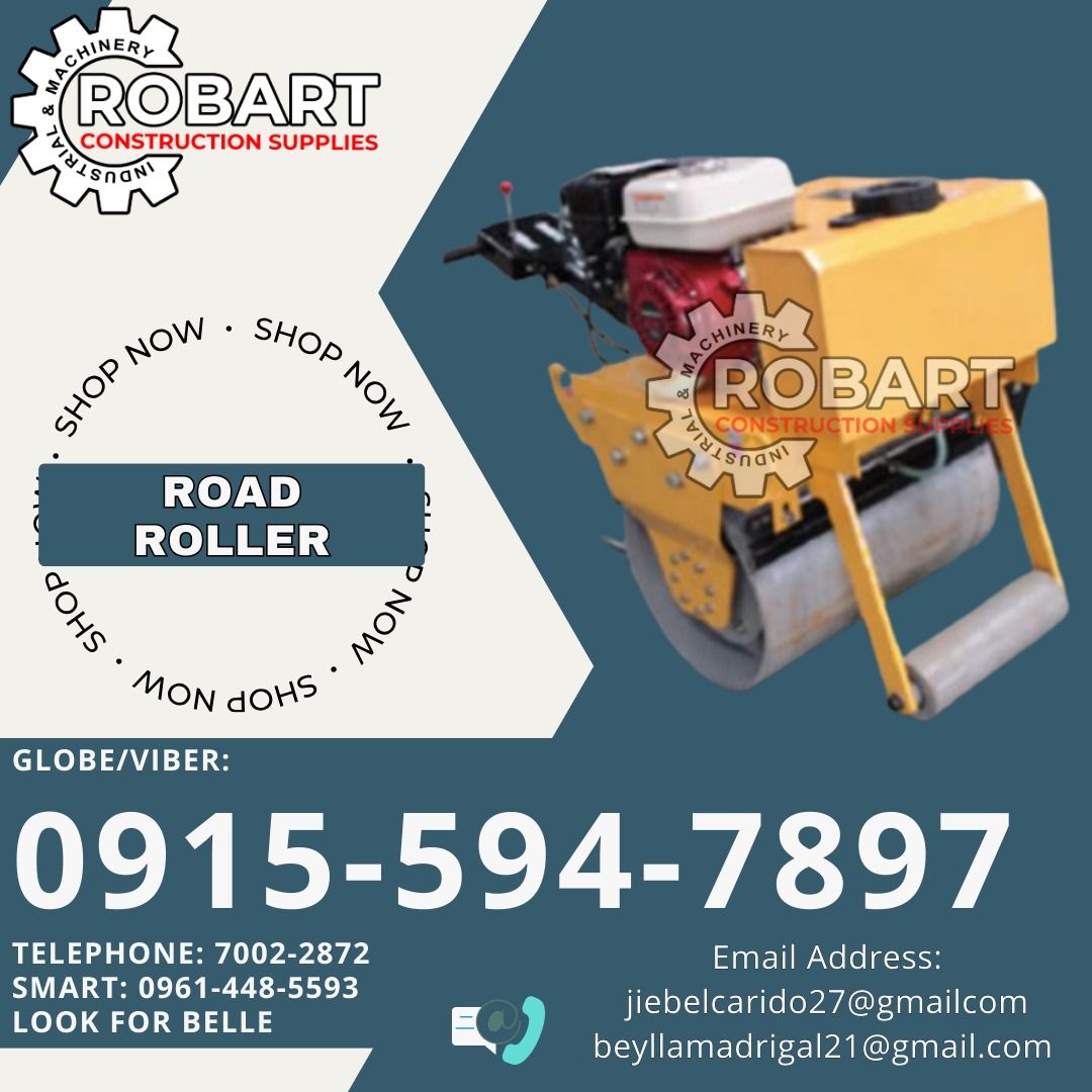 Road Roller (Category: Construction Tools & Equipment) located in Manila. Submitted by bellarobart (Listing ID 1330897731, Image 1). Description: Road Roller Single Drum Brand: Titan Water Tank: 35L Oil Tank: 3.5L 𝑹𝑶𝑩𝑨𝑹𝑻 𝑪𝑶𝑵𝑺𝑻𝑹𝑼𝑪𝑻𝑰𝑶𝑵 𝑺𝑼𝑷𝑷𝑳𝑰𝑬𝑺 Office Address: 1405 Yuseco St. Sta Cruz Manila SEND US MESSAGE FOR INQUIRIES ‼️ ‼️ Glb/Vibr: 0915-594-7897 Smrt: 0961-448-5593 Landline: (7746-6248 / 7002-2872) 𝓛𝓞𝓞𝓚 𝓕𝓞𝓡 𝓑�