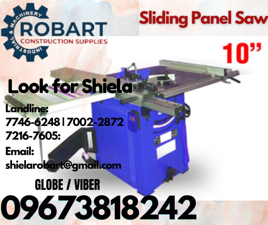 Sliding Panel Saw (Category: Construction Tools & Equipment) located in Caloocan City. Submitted by shielaroba44709 (Listing ID 1330902845, Image 1). Description: Sliding Panel Saw Brand: Torq T-PS10 2200W (3 Hp) 220V/60 Hz Blade: 254 x 30 x 3 mm Max Cut. Depth @ 90°-100 mm Max Cut. Depth @ 45°-80 mm 216 Kgs 𝑹𝑶𝑩𝑨𝑹𝑻 𝑪𝑶𝑵𝑺𝑻𝑹𝑼𝑪𝑻𝑰𝑶𝑵 𝑺𝑼𝑷𝑷𝑳𝑰𝑬𝑺 Office Address: 1405 Yuseco St. Sta Cruz Manila SEND US MESSAGE FOR INQUIRIES ‼️ ‼️ C