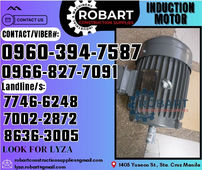 Three Phase Induction Motor (Category: Construction Tools & Equipment) located in Manila. Submitted by lyzarobart11 (Listing ID 1330958007, Image 1). Description: Three Phase Induction Motor 3hp Brand: Teco 𝑹𝑶𝑩𝑨𝑹𝑻 𝑪𝑶𝑵𝑺𝑻𝑹𝑼𝑪𝑻𝑰𝑶𝑵 𝑺𝑼𝑷𝑷𝑳𝑰𝑬𝑺 𝒪𝒻𝒻𝒾𝒸𝑒 𝒜𝒹𝒹𝓇𝑒𝓈𝓈: 𝟣𝟦𝟢𝟧 𝒴𝓊𝓈𝑒𝒸𝑜 𝒮𝓉. 𝒮𝓉𝒶 𝒞𝓇𝓊𝓏 𝑀𝒶𝓃𝒾𝓁𝒶 ꜱᴇɴᴅ ᴜꜱ ᴍᴇꜱꜱᴀɢᴇ ꜰᴏʀ ɪɴQᴜɪʀɪᴇꜱ ‼️ ‼️ ɢʟᴏʙᴇ: (0966-827-7091) ꜱᴍʀᴛ - (0960-394-7587) ᴠɪʙʀ - (0960-394-758