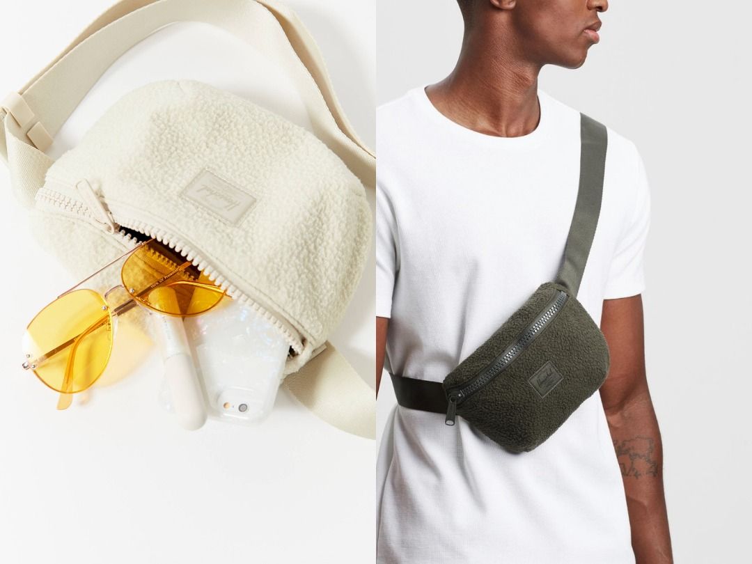 100 Authentic Herschel Fourteen White Cream Sherpa Teddy Fleece Overcast Hip Pack Fanny Pack Waist Crossbody Pouch Bag Ready Stock