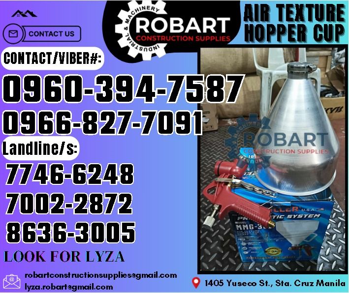 Air Texture Hopper Cup Spray Gun (Category: Construction Tools & Equipment) located in Manila. Submitted by lyzarobart11 (Listing ID 1331081240, Image 1). Description: Air Texture Hopper Cup Spray Gun Model- MMG-300 (Alloy) 𝑹𝑶𝑩𝑨𝑹𝑻 𝑪𝑶𝑵𝑺𝑻𝑹𝑼𝑪𝑻𝑰𝑶𝑵 𝑺𝑼𝑷𝑷𝑳𝑰𝑬𝑺 𝒪𝒻𝒻𝒾𝒸𝑒 𝒜𝒹𝒹𝓇𝑒𝓈𝓈: 𝟣𝟦𝟢𝟧 𝒴𝓊𝓈𝑒𝒸𝑜 𝒮𝓉. 𝒮𝓉𝒶 𝒞𝓇𝓊𝓏 𝑀𝒶𝓃𝒾𝓁𝒶 ꜱᴇɴᴅ ᴜꜱ ᴍᴇꜱꜱᴀɢᴇ ꜰᴏʀ ɪɴQᴜɪʀɪᴇꜱ ‼️ ‼️ ɢʟᴏʙᴇ: (0966-827-7091) ꜱᴍʀᴛ - (0960-394-7587) ᴠɪʙ