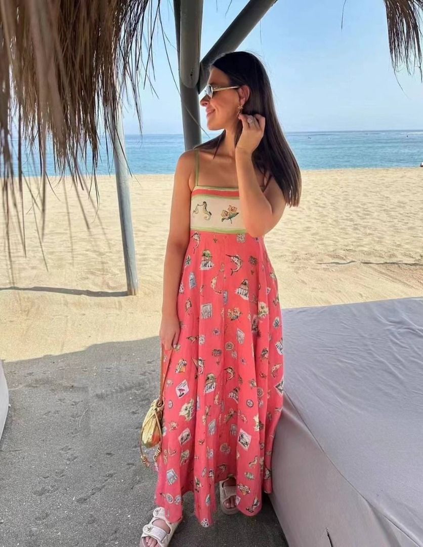 Alemais Coral Pink Sea Printed Linen Sundress Midi Dress, Women's Fashion,  Dresses & Sets, Dresses on Carousell