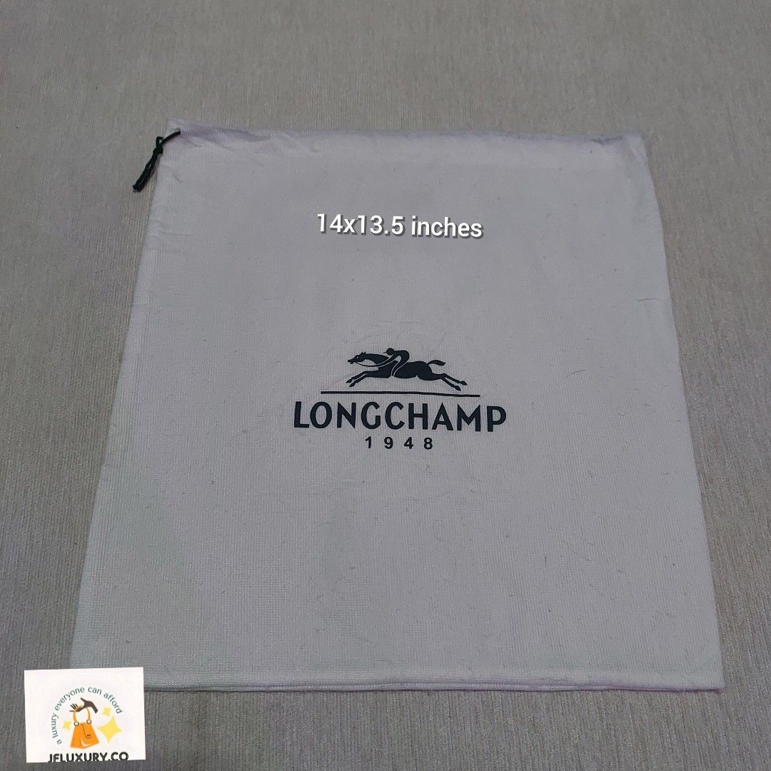 Authentic Longchamp dust bag 14x13.5 inches (Category: Luxury Bags & Wallets) located in Manila. Submitted by jfluxury.co (Listing ID 1331176208, Image 1). Description: excellent condition no flaws bought in Japan 🇯🇵 💯% Authentic. 😊 Money back guarantee. 😊 Clean and ready to use na po.