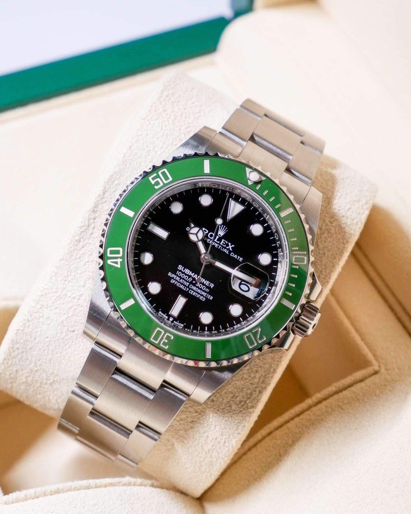 Authentic Rolex Submariner Date Starbucks (Category: Luxury Watches) located in Quezon City. Submitted by prebyp (Listing ID 1331197466, Image 3). Description: Dec 31, 2023 new year’s eve date, brand new unworn, complete links, full set, complete boxes, NFC card, green hang tag, manual, white hang tag with reference and serial number.