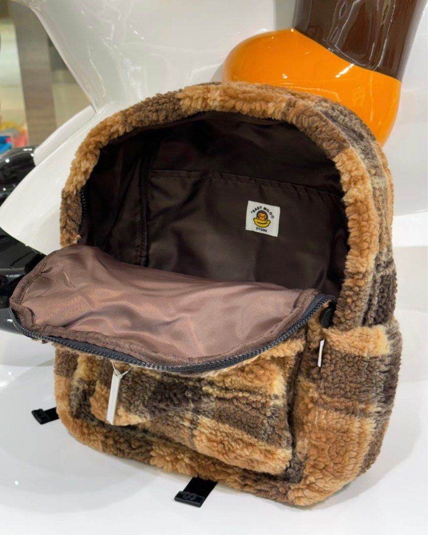 BAPE BABY MILO FAUX FUR CHECK MEDIUM BACKPACK, Women's