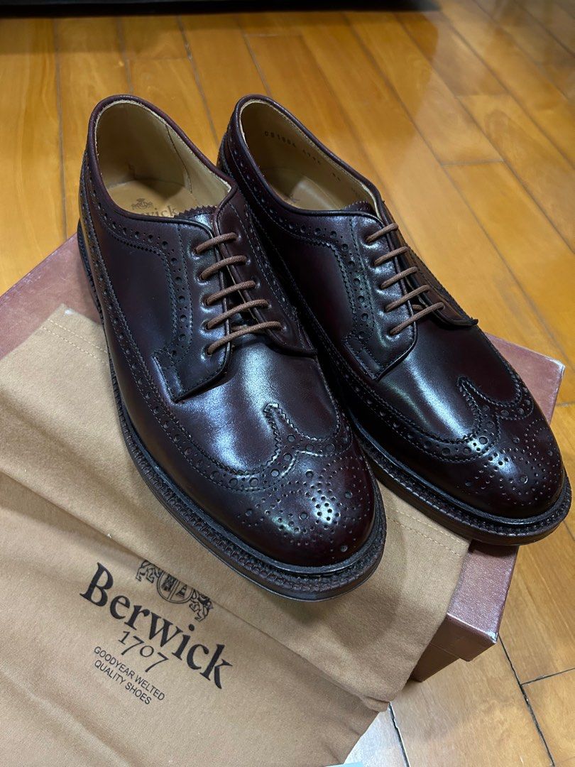 Berwick 1707 Shell Cordovan Long Wing Derby Burgundy, 男裝, 鞋