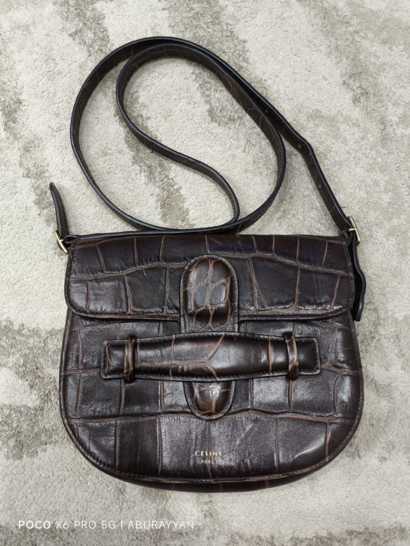 Celine Burgundy Crocodile Embossed Calfskin Mini Symmetrical Bag