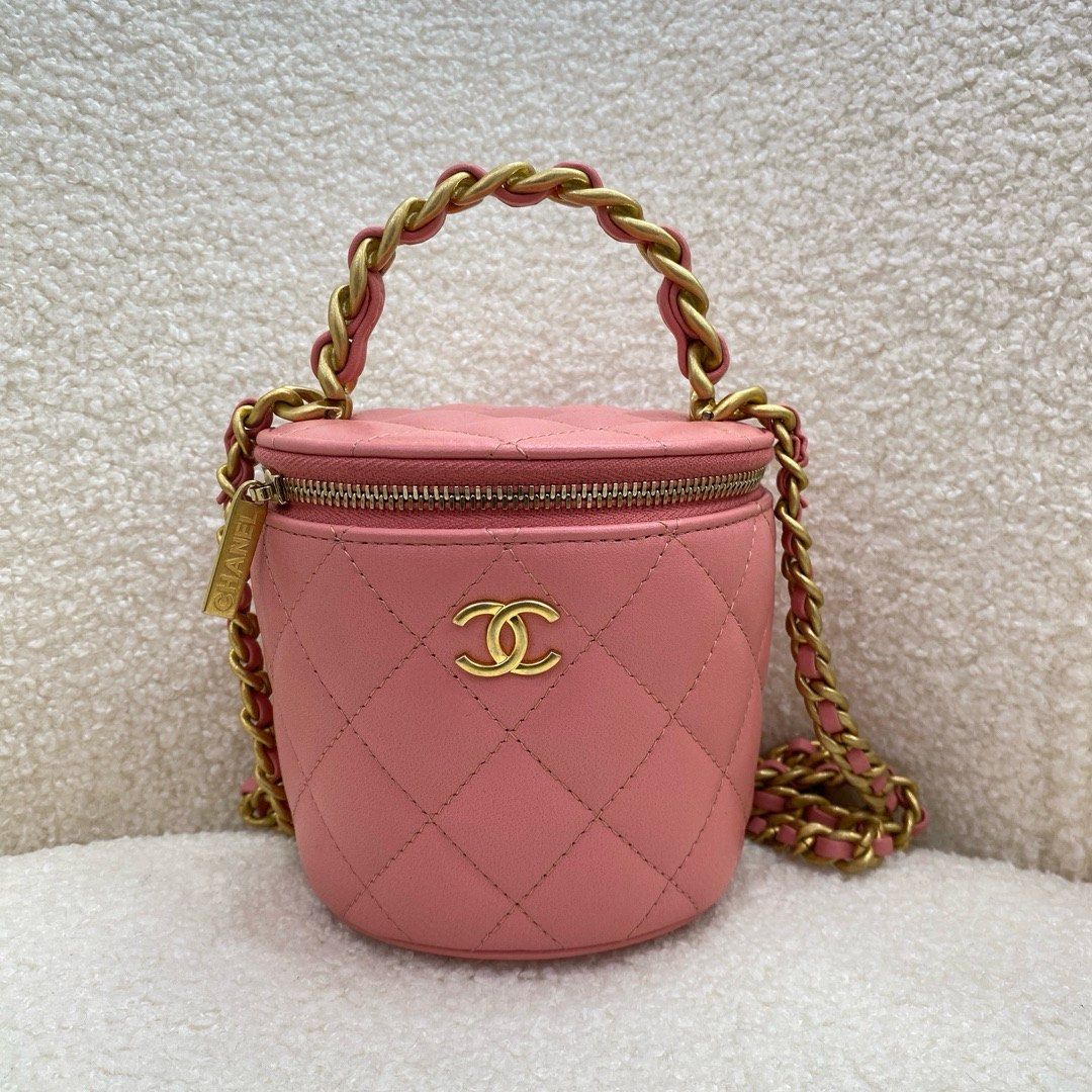 Chanel 22A粉色手柄發財桶 小廢包芯片, 名牌, 手袋及銀包 - Carousell