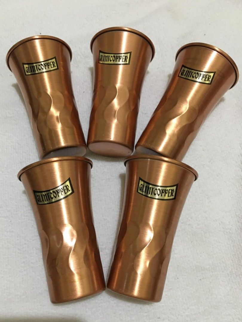 Copper beer cup (Category: Water Bottles & Tumblers) located in San Jose del Monte. Submitted by eivon29 (Listing ID 1331207030, Image 1). Description: GLINTCOPPER pure copper beer cup set of 5 *No outer box, some scratches, AS IS ★.