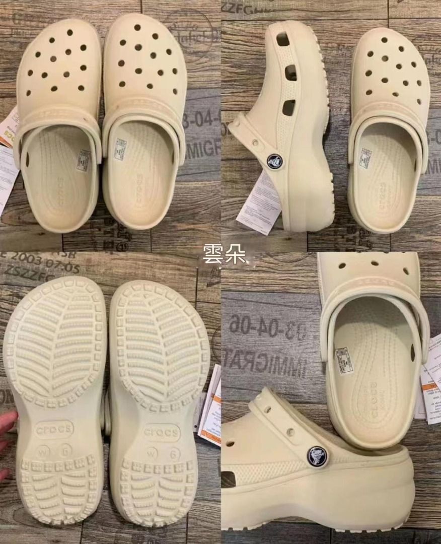 🤖多款式Crocs 卡駱馳雲朵泡芙鯨魚貝雅厚底洞洞鞋涼鞋骨白, 女裝, 鞋, 涼鞋- Carousell