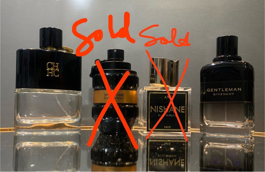 Empty Perfume Bottles (Category: Fragrance & Deodorants) located in Caloocan City. Submitted by djcee (Listing ID 1324363858, Image 1). Description: ❌Sold- Nishane Ani w/ box - P550 ❌Sold-Spicebomb Extreme (Bottle Only) - P420 ✅Available- Givenchy Gentleman Reserve Privee (Bottle Only) P400 ✅Availablr- CHHC (Bottle Only) P400.