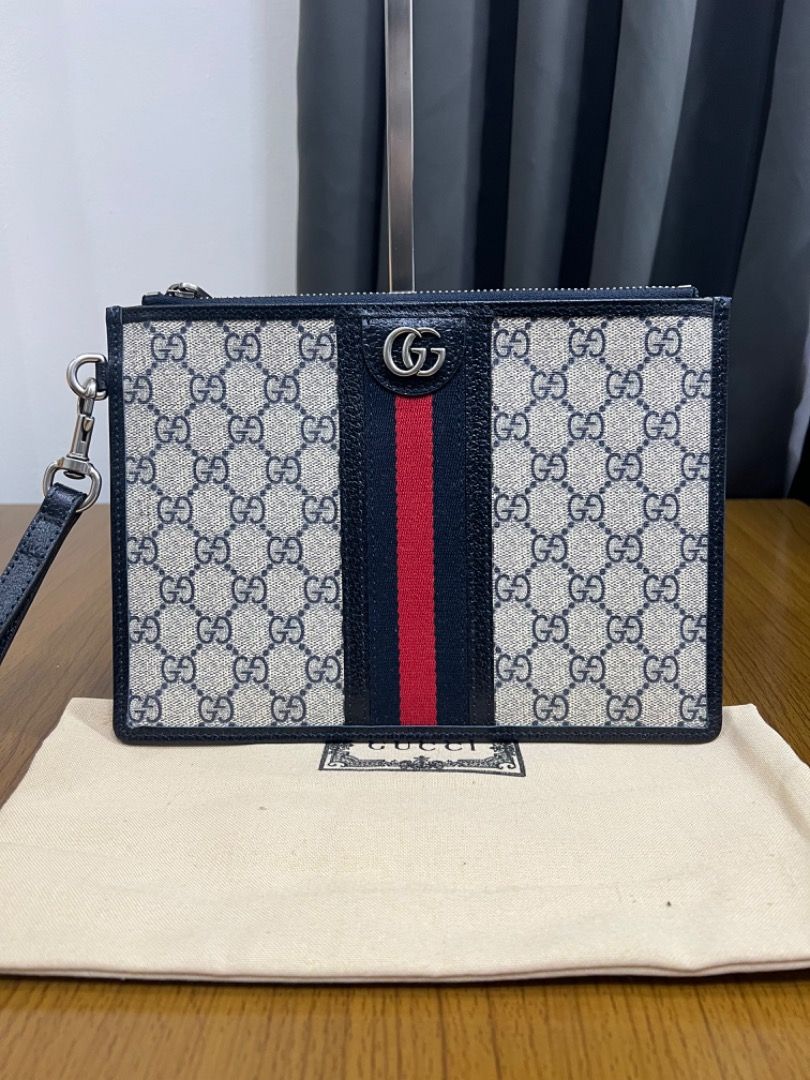 Gucci ophidia gg supreme blue leather pouch