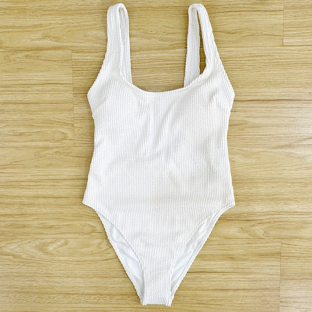 H M White Textured One Piece High Leg Swimsuit Size Eur 32 Fits Eur 34 Women s Fashion Swimwear Bikinis Swimsuits on Carousell