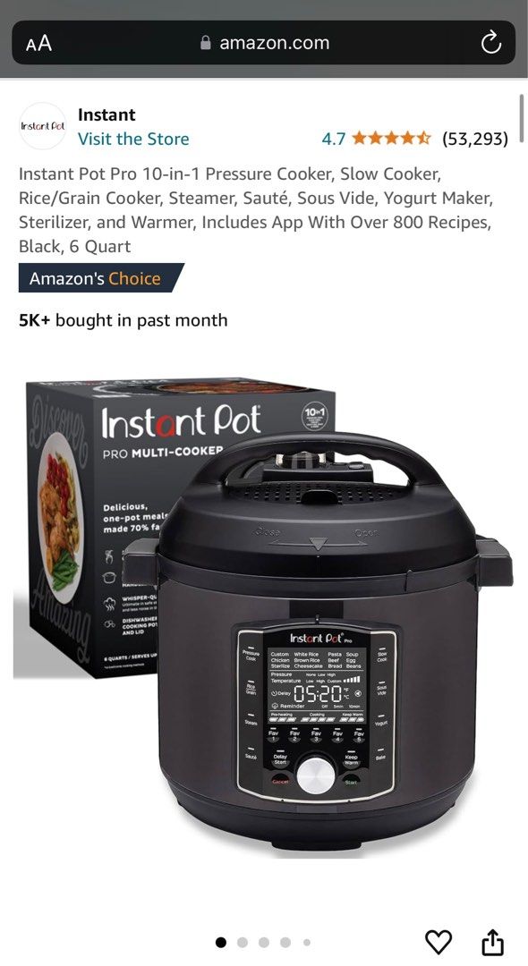 Instant Pot Pro 10 in 1 Pressure Cooker TV Home Appliances Kitchen Appliances Cookers on Carousell