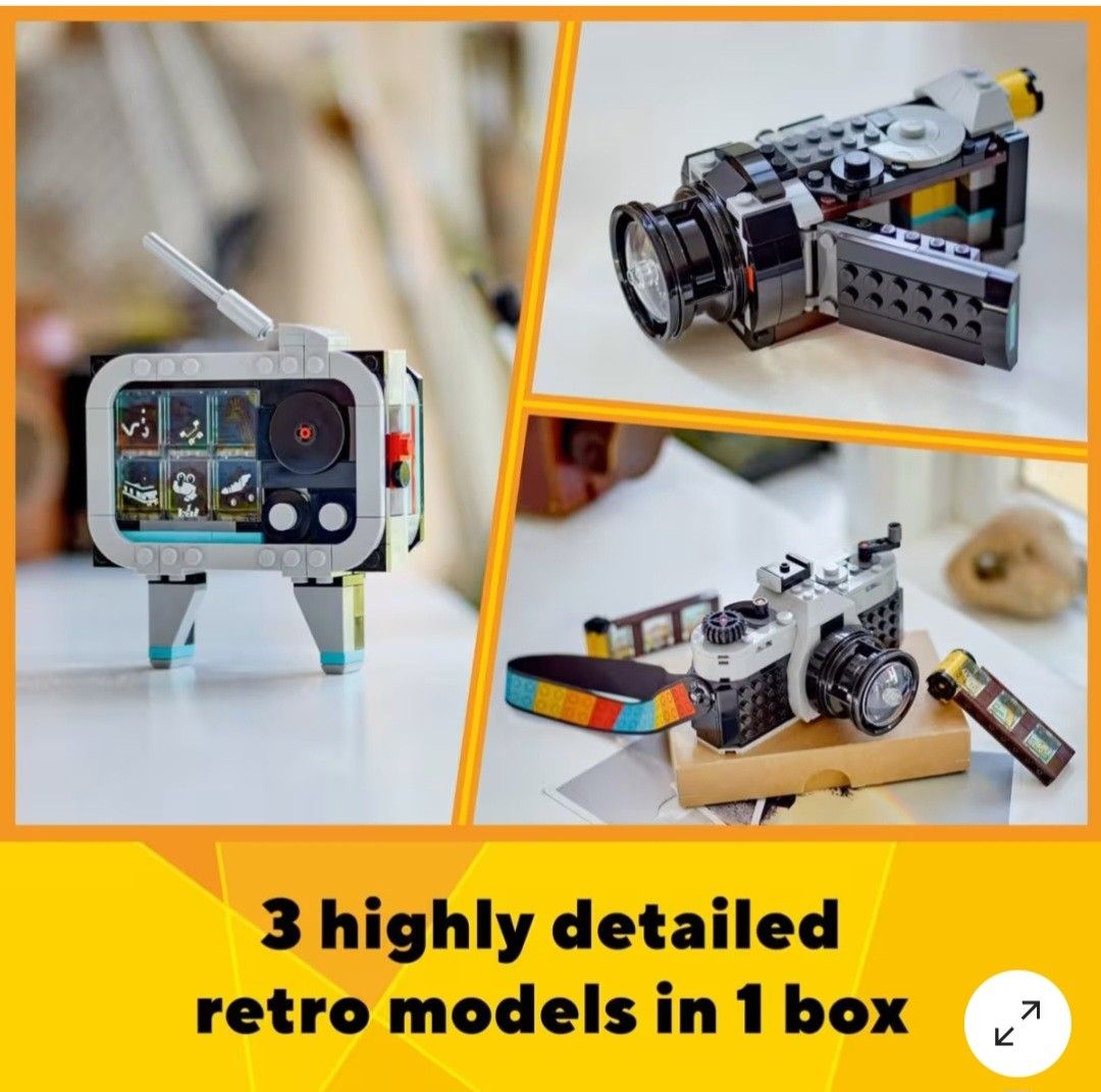 Lego Creator 3 in 1 Retro Camera (Category: Lego & Building Sets) located in Caloocan City. Submitted by celonessentials (Listing ID 1331068925, Image 2). Description: Bought in Australia Feature-packed 3 in 1 toy: camera, video and tv camera has moving lens, video has camera flap for filming etc.