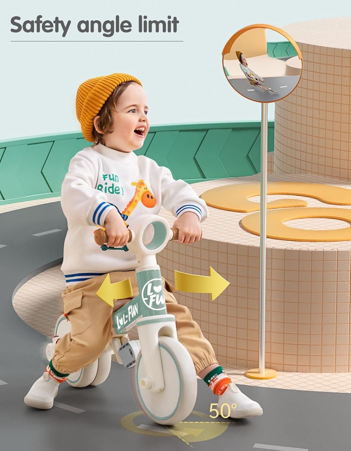 LOL FUN 4 in 1 Toddler Balance Bike for 1 4 Years Old Boys Girls Gift 3 Wheel Baby Bicycle for 1 Year Old Kids Tricycle with Easy Assembly Removable Pedal Mint Green Sports