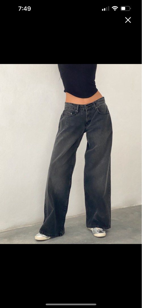 Motel Rocks Roomy Extra Wide Low Rise Jeans Washed Black Grey