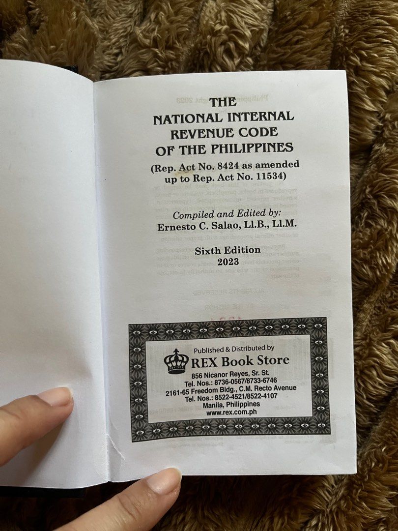 NIRC Taxation Codal (Category: Textbooks) located in Las Pinas. Submitted by junechristi (Listing ID 1331133875, Image 2). Description: 2023 Edition No Highlights Slight Dents Loc: Las Piñas.