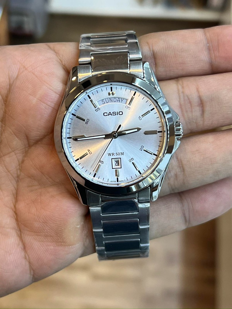 ORIGINAL CASIO Analog Silver Dial Stainless Steel Men's Watch MTP-1370D ...