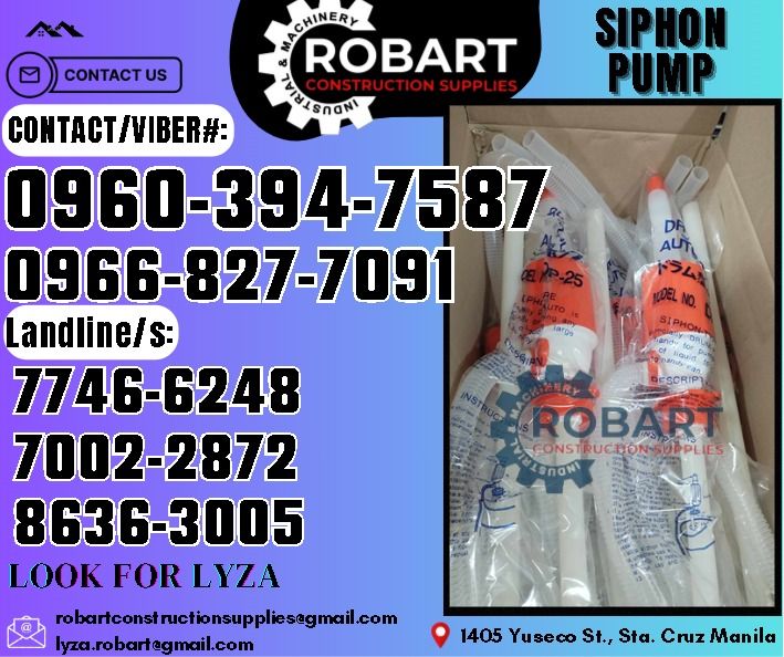 Siphon Pump DP-25 (Category: Construction Tools & Equipment) located in Manila. Submitted by lyzarobart11 (Listing ID 1331109896, Image 1). Description: Siphon Pump DP-25 𝑹𝑶𝑩𝑨𝑹𝑻 𝑪𝑶𝑵𝑺𝑻𝑹𝑼𝑪𝑻𝑰𝑶𝑵 𝑺𝑼𝑷𝑷𝑳𝑰𝑬𝑺 𝒪𝒻𝒻𝒾𝒸𝑒 𝒜𝒹𝒹𝓇𝑒𝓈𝓈: 𝟣𝟦𝟢𝟧 𝒴𝓊𝓈𝑒𝒸𝑜 𝒮𝓉. 𝒮𝓉𝒶 𝒞𝓇𝓊𝓏 𝑀𝒶𝓃𝒾𝓁𝒶 ꜱᴇɴᴅ ᴜꜱ ᴍᴇꜱꜱᴀɢᴇ ꜰᴏʀ ɪɴQᴜɪʀɪᴇꜱ ‼️ ‼️ ɢʟᴏʙᴇ: (0966-827-7091) ꜱᴍʀᴛ - (0960-394-7587) ᴠɪʙʀ - (0960-394-7587) ʟᴀɴᴅʟɪɴᴇ: (8636-ʟᴏᴏᴋ ꜰᴏʀ ʟʏᴢᴀ -80