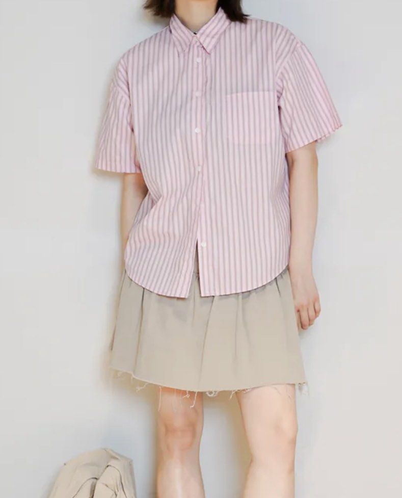 Stranger room special order mixed stripe Ben shirt pink 直間 恤衫 粉, 女裝, 上衣