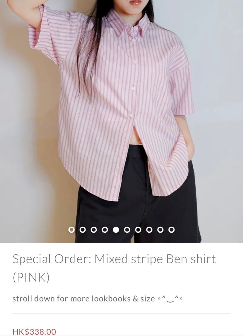 Stranger room special order mixed stripe Ben shirt pink 直間 恤衫 粉, 女裝, 上衣