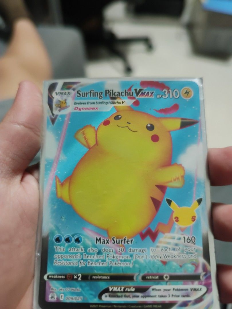 surfing pikachu vmax pokemon card Surfing Pikachu Vmax Black Star Promo Celebrations 009/025, NM Pokemon