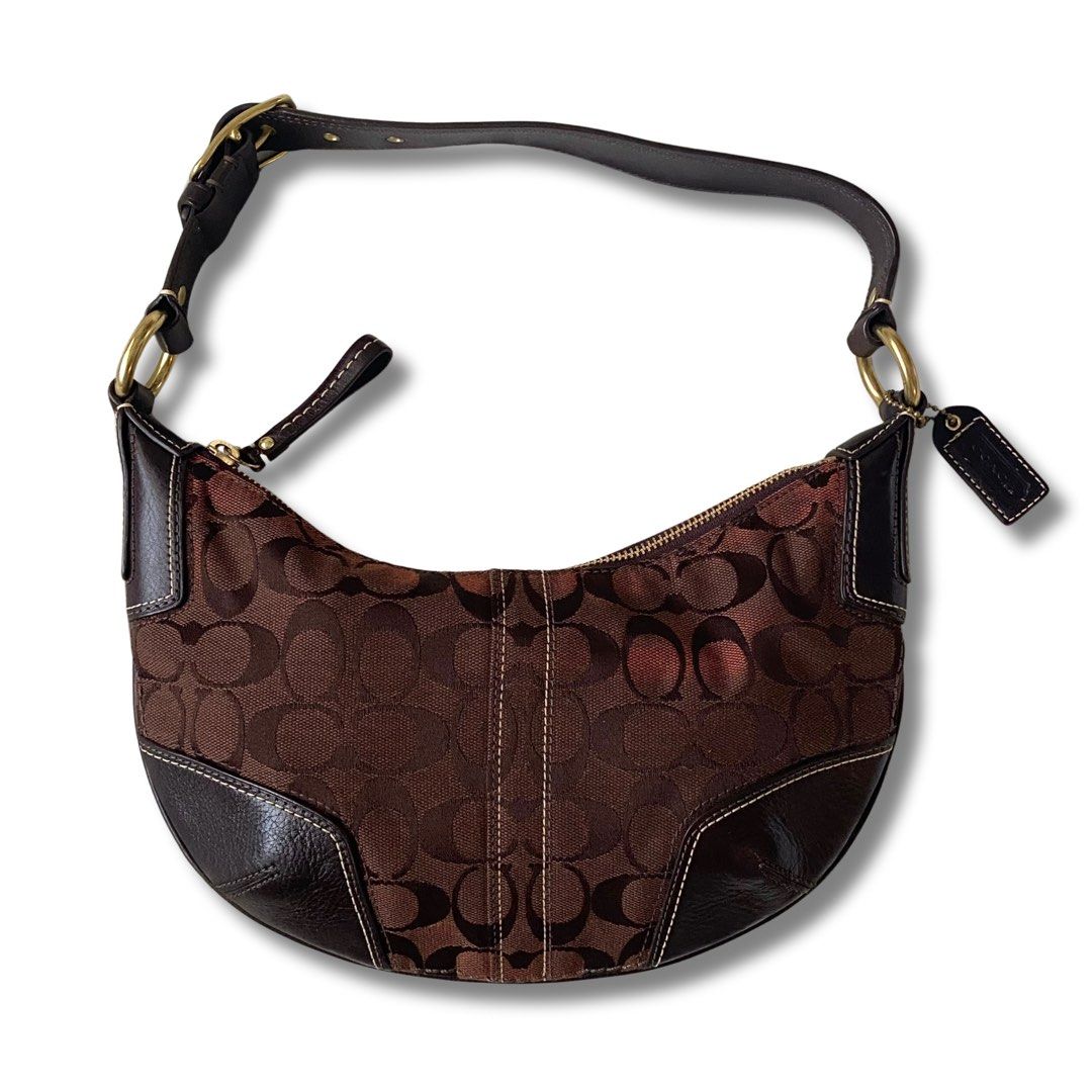 authentic vintage coach deep brownish burgundy and black signature c monogram canvas and leather kili hobo bag