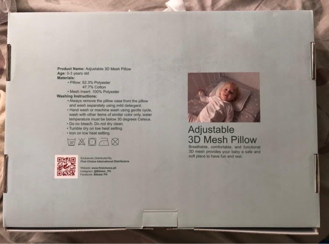 Bebear Adjustable 3D Mesh Pillow Anti Flat head (Category: Children's Beds) located in Cainta. Submitted by jamorie (Listing ID 1331358195, Image 2). Description: Anti flat head pillow.