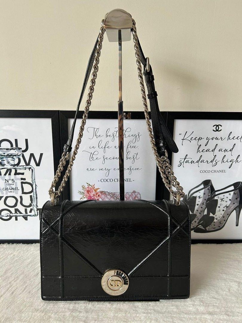 CD Diorama Flap Bag (Category: Luxury Bags & Wallets) located in Manila. Submitted by bagislifeshop (Listing ID 1331385799, Image 2). Description: ☑️Available in Pampanga ✅Condition: 8.3/10 ( one missing crystal) ✅Colour: Black in GHW ✅Material: Shiny calf leather ✅Size: 27.5 X 20 X9CM ✅Inclusion: Replacement dustbag .