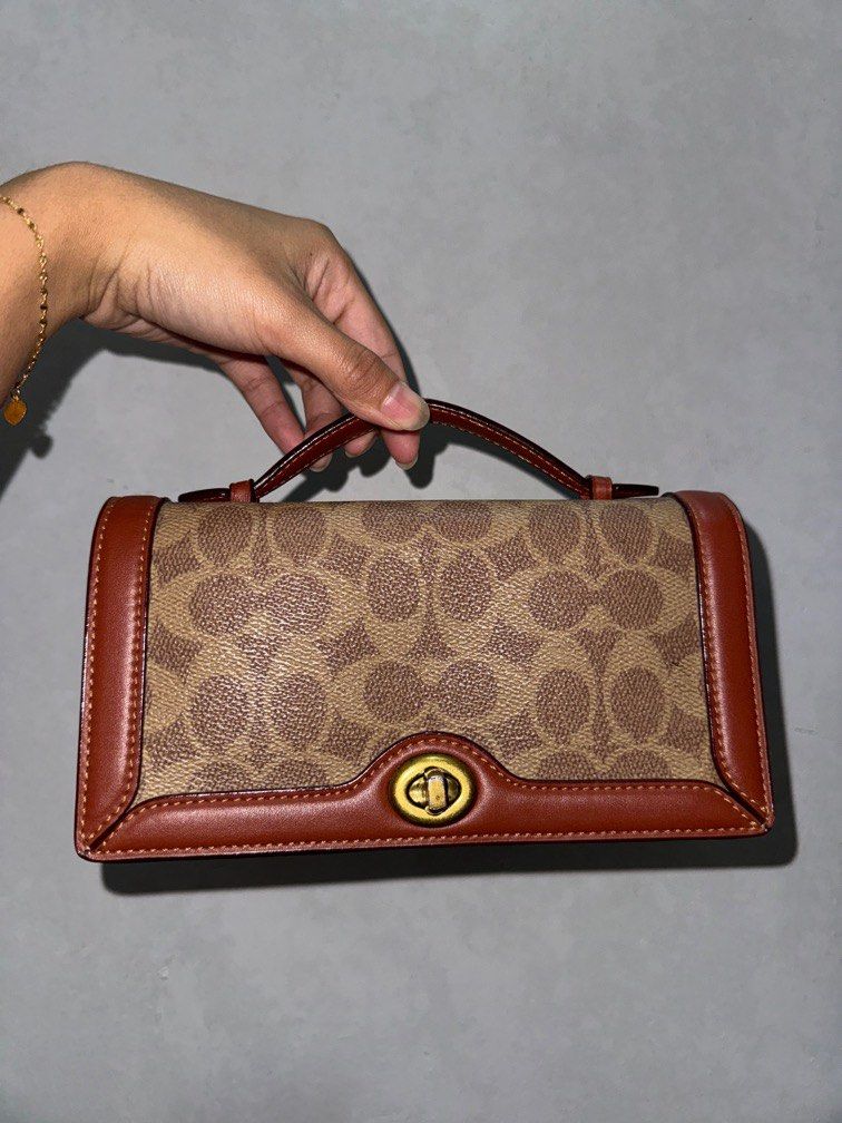 Coach Riley Chain Clutch Signature Canvas, Barang Mewah, Tas