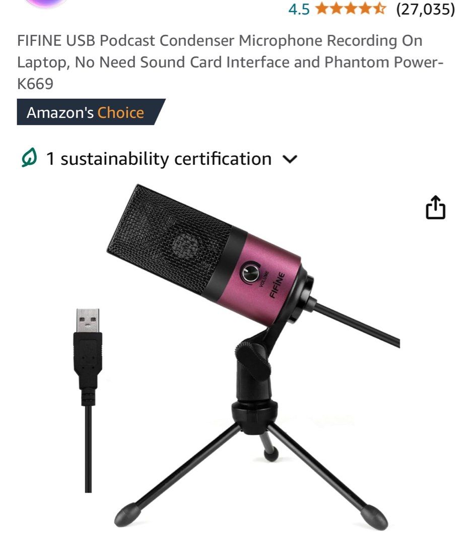 Fifine Microfone Rosa FIFINE USB Podcast Condenser Microphone Recording On Laptop, No Need ...
