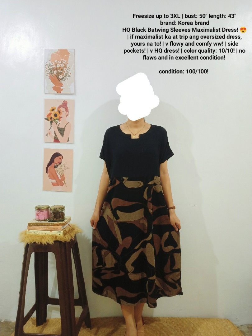 FREESIZE | Black Batwing Sleeves Maximalist Dress (Category: Dresses) located in General Mariano Alvarez. Submitted by missthrifting.ph (Listing ID 1331369034, Image 1). Description: 𝑵𝒐𝒕𝒆𝒔: ➖𝑷𝒍𝒆𝒂𝒔𝒆 𝒔𝒆𝒆 𝒔𝒊𝒛𝒆, 𝒅𝒆𝒔𝒄𝒓𝒊𝒑𝒕𝒊𝒐𝒏 𝒂𝒏𝒅 𝒄𝒐𝒏𝒅𝒊𝒕𝒊𝒐𝒏 𝒊𝒏 𝒆𝒂𝒄𝒉 𝒑𝒉𝒐𝒕𝒐. ➖𝑴𝒐𝒅𝒆𝒍'𝒔 𝒔𝒊𝒛𝒆 | 𝒉𝒆𝒊𝒈𝒉𝒕: 𝑿𝑺 𝒕𝒐 𝑺 | 4'11" 𝗥𝗘𝗠𝗜𝗡𝗗𝗘𝗥𝗦: ‼️PLEASE BE GUIDED THAT SIZES MENTIONED ARE APPROXIMATE ONLY (UNLESS