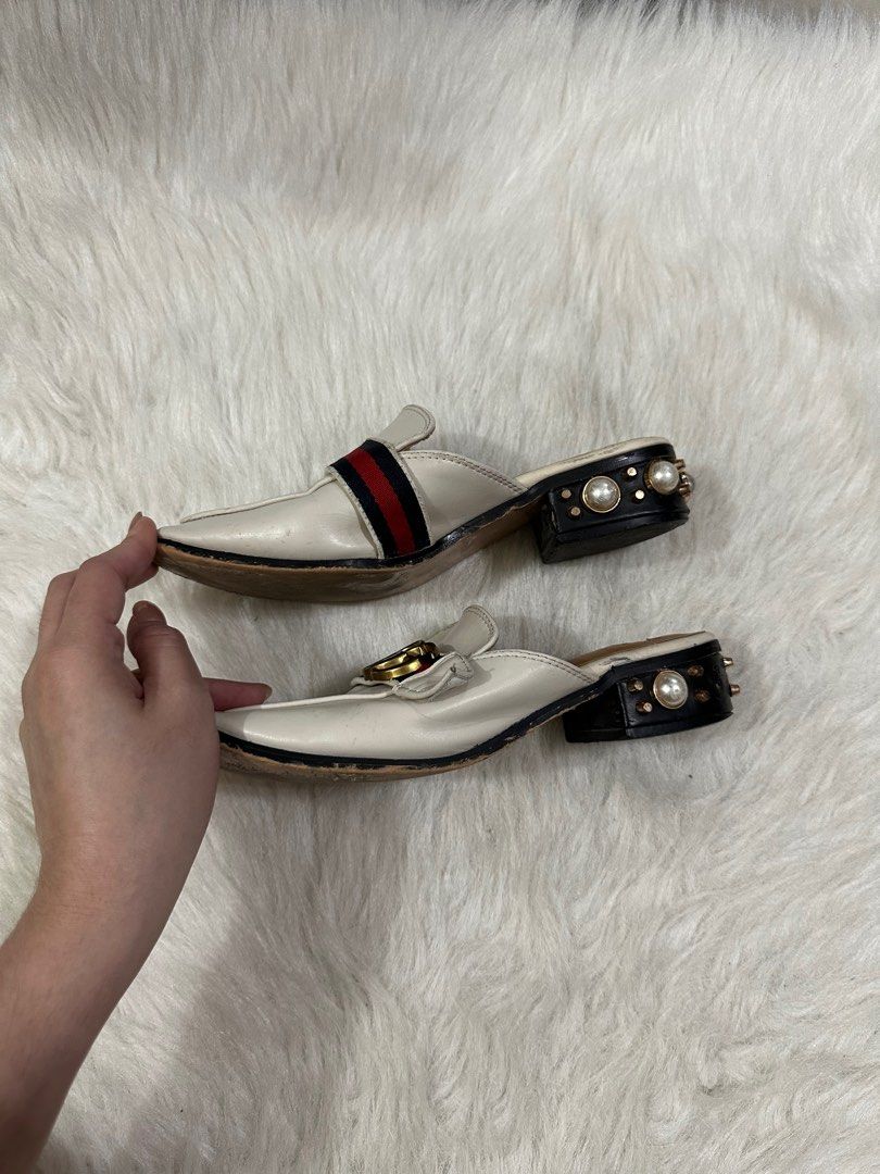 GUCCI Princetown Loafers Mules White Pearl